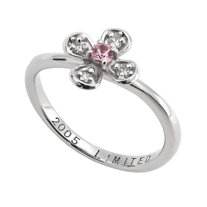 【新品仕上げ済】スタージュエリー(STAR JEWELRY) K18WG ピンクサファイア ダイアモンド 指輪 フラワーモチーフ 2.5g 9号 ホワイトゴールド