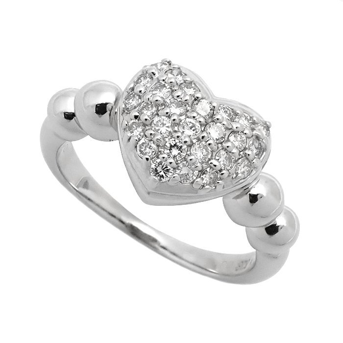 【新品仕上げ済】K18WG ダイヤモンド 指輪 ハートモチーフ 0.30ct 3.7g 7号 ホワイトゴールド 18金 ダイヤ パヴェリング ジュエリー 宝石