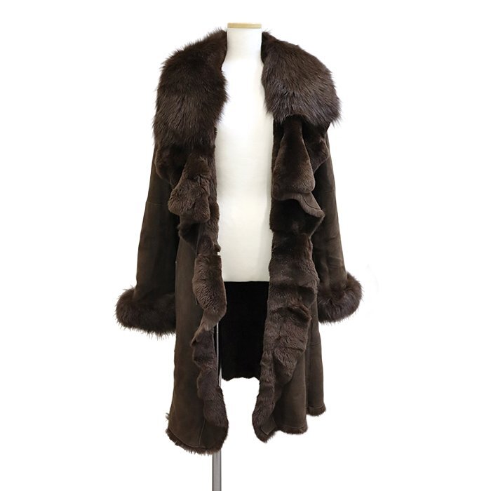 【アパレル】クチュール エンバ(Couture EMBA) ファー 毛皮 ロングコート Lサイズ ダークブラウン アウター レディース 衣類