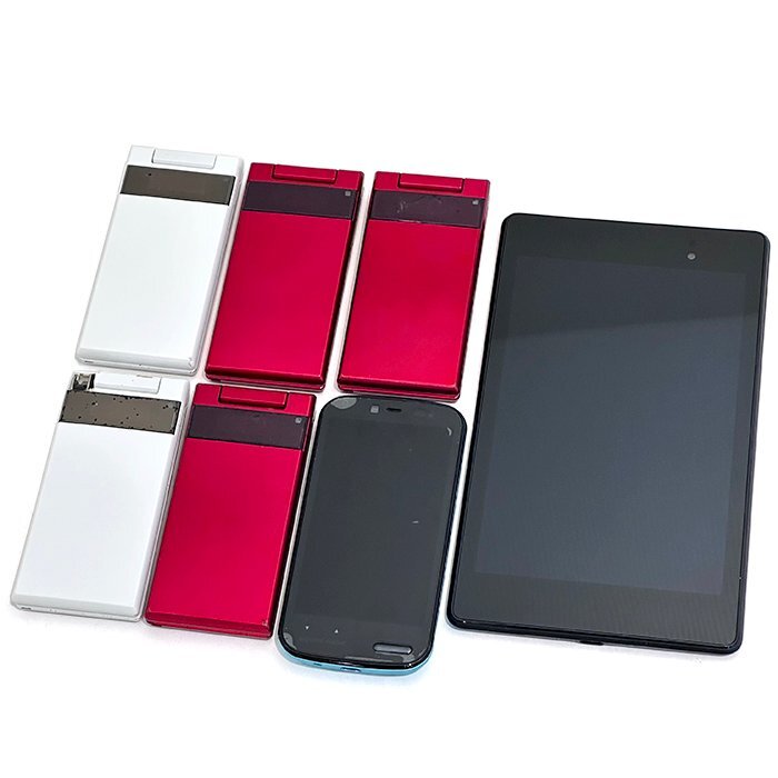 【ジャンク品】携帯電話まとめ売り ガラケー/スマートフォン/タブレット 7点セット PHS 京セラ シャープ AUSU WX01K WX04SH Nexus7 部品取