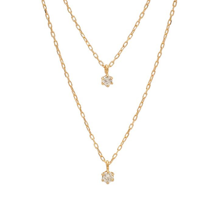 K18 ダイヤモンド 2連ネックレス 0.06ct/0.04ct 1.4g イエローゴールド 18金 一粒 ダイヤ ジュエリー アクセサリー 宝石