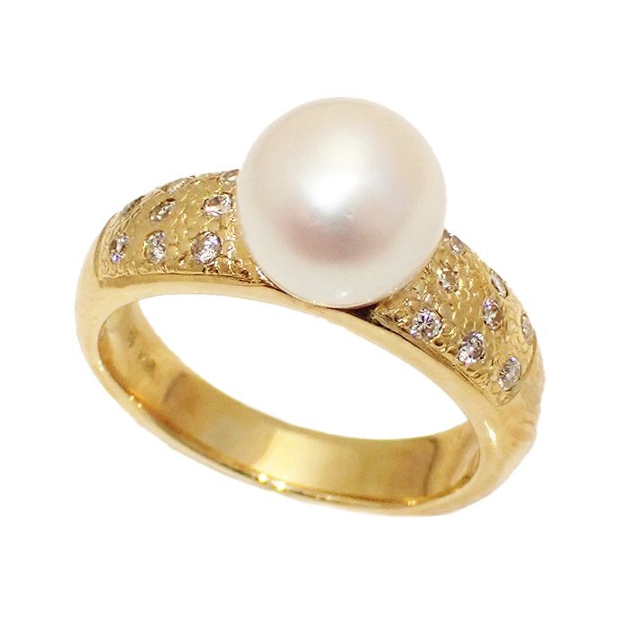 【新品仕上げ済】K18 アコヤパール ダイヤモンド 指輪 8.1ｍｍ 0.16ct 6.1g 11号 イエローゴールド 18金 真珠 ダイヤ リング ソーティング