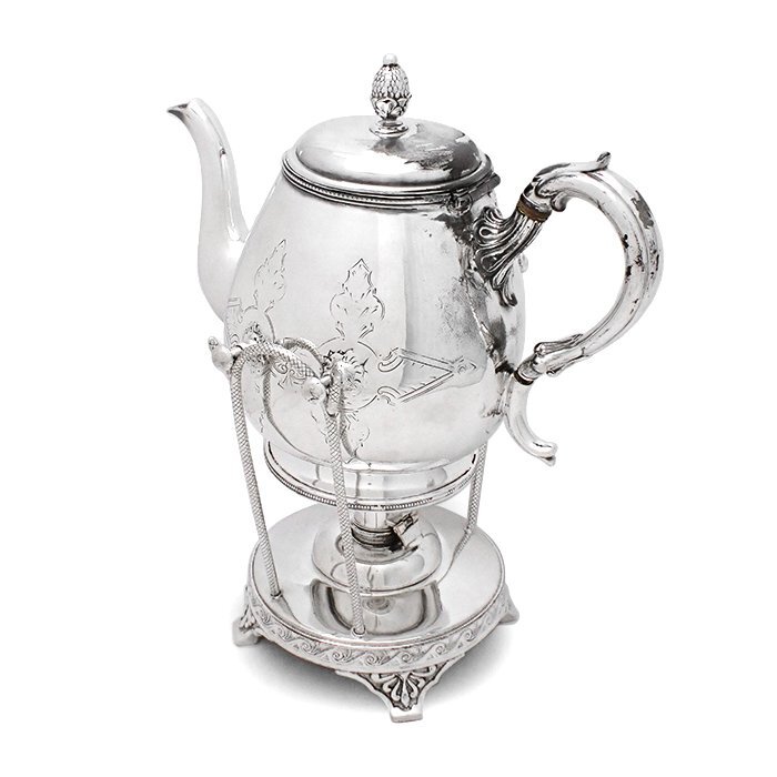 メリデン ビー カンパニー(Meriden B Company) ケトル&バーナースタンドセット ティーポット ウォーマー シルバーカラー アンティーク 米国