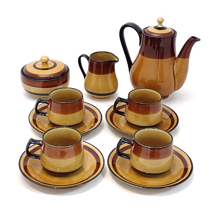 ブラン ブロン(BRAN BURON) ティーセット カップ&ソーサー4客 ティーポット ミルクピッチャー シュガーポット ブラウン 食器 ヴィンテージ