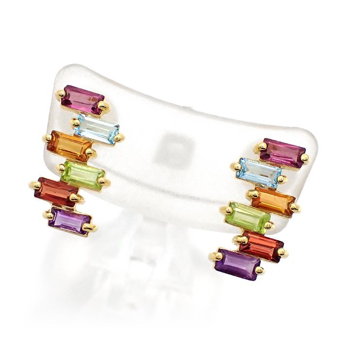 K18 マルチストーン ピアス 0.8ct×2 2.4g イエローゴールド 18金 6石 マルチカラー ジュエリー アクセサリー グリーン オレンジ パープル
