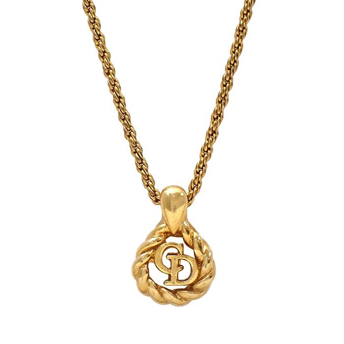 クリスチャンディオール(Christian Dior) CDロゴ ネックレス ツイストサークル ティアドロップモチーフ ペンダント GP ゴールドカラー