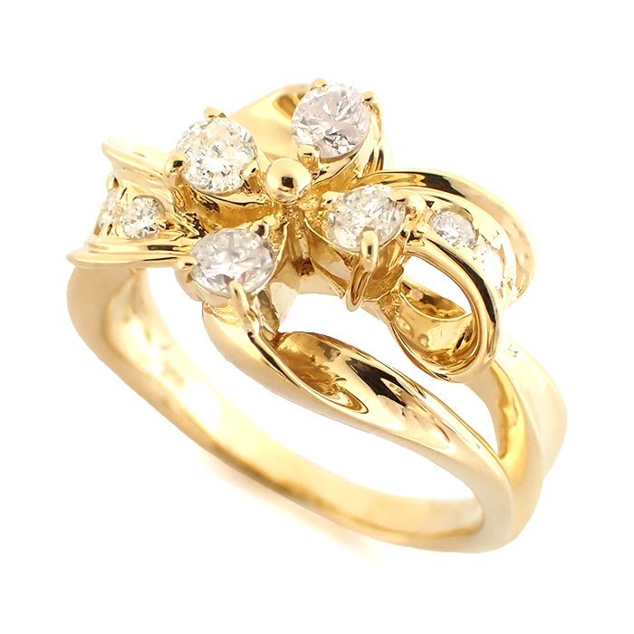 【新品仕上げ済】K18 ダイヤモンド 指輪 フラワーモチーフ 0.50ct 6.7g 10.5号 イエローゴールド 18金 ダイヤ リング ジュエリー 宝石