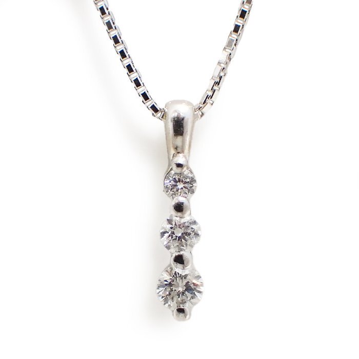K18WG ダイヤモンド ネックレス 0.15ct 3.4g ホワイトゴールド 18金 3石 ダイヤ ペンダントトップ ジュエリー アクセサリー 宝石 送料880円