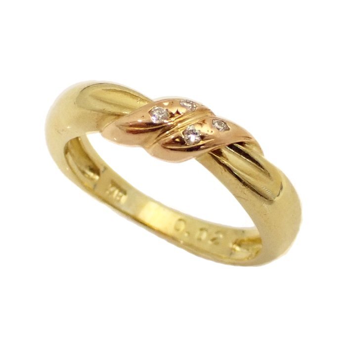 K18YG/PG ダイヤモンド 指輪 0.02ct 2.5g 3号 イエローゴールド/ピンクゴールド 18金 ピンキーリング アクセサリー ジュエリー 送料880円