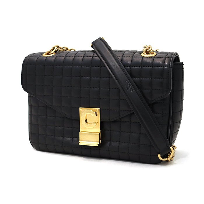 【美品】セリーヌ(CELINE) C ミディアム 2WAY チェーンショルダーバッグ 187253BFC 38NO キルテッド レザー ブラック ゴールド金具 保存袋