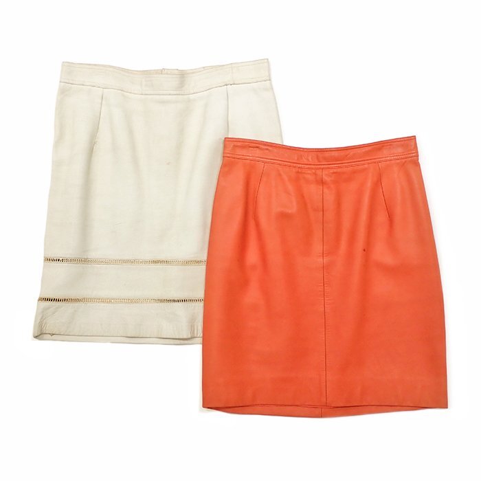 ロエベ(LOEWE) レザー スカート 2点セット サイズ不明 アイボリー オレンジ ミニスカート ひざ丈 レディース 衣類 アパレル ファッション