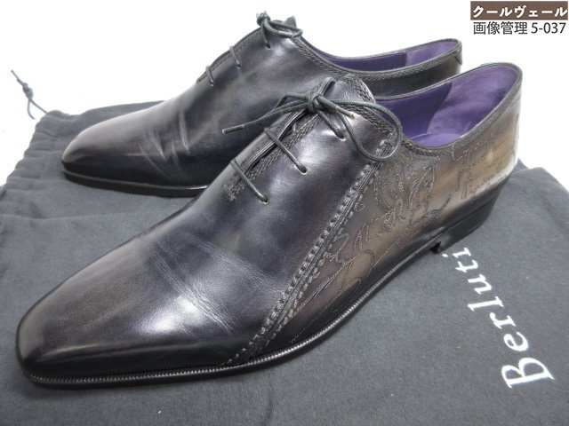 HH極美品 【ベルルッティ】 デムジュール カリグラフィー切替 パティーヌ シューズ 靴 (メンズ) size9.5 ネイビー～ブラウン ★37MZA9278