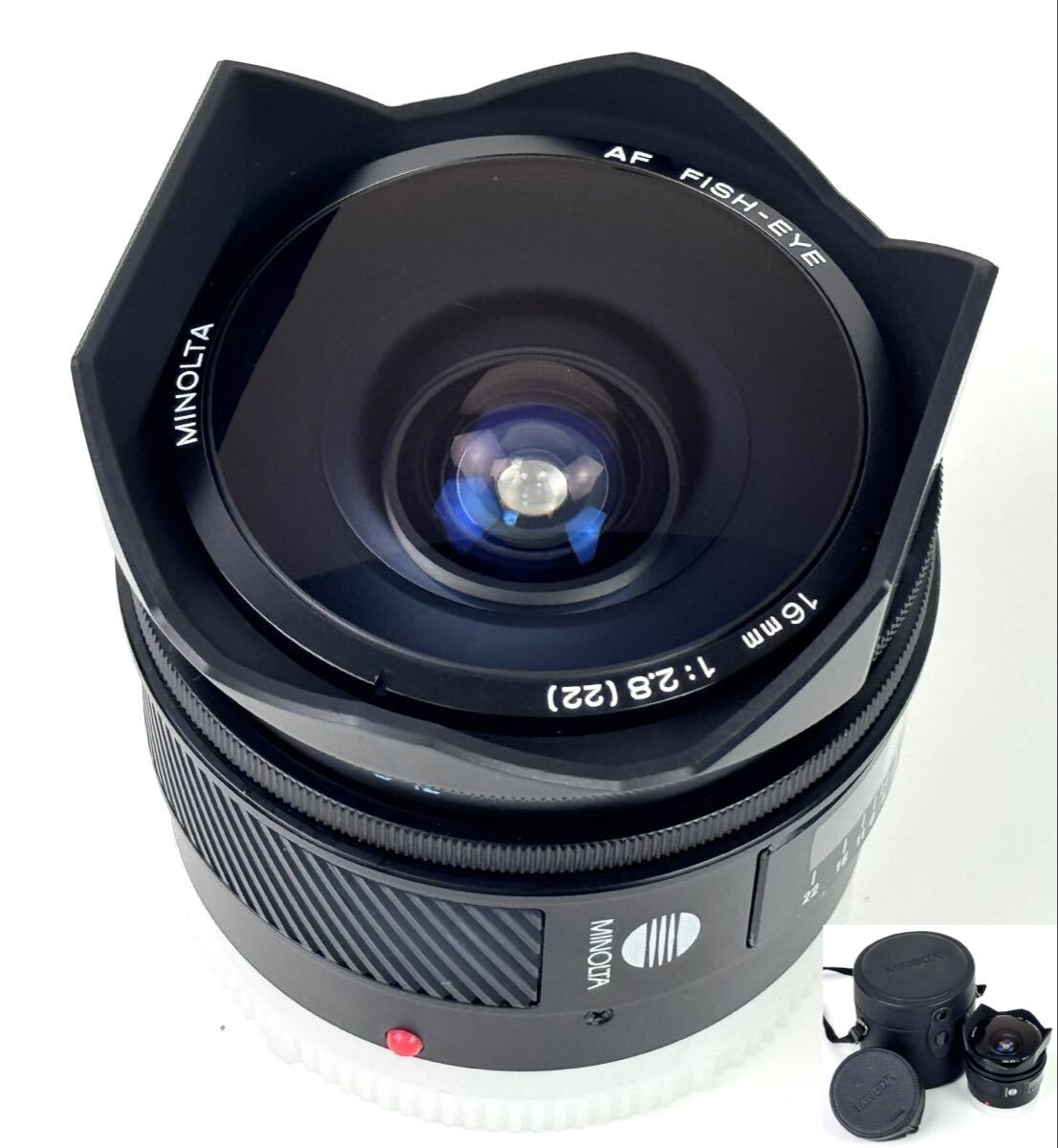 AZ-260 MINOLTA FISH-EYE 魚眼レンズ 一眼 カメラ レンズ AF 16mm F2.8 フィッシュアイ ケース付 動作品 美品 防湿庫保管 ミノルタ