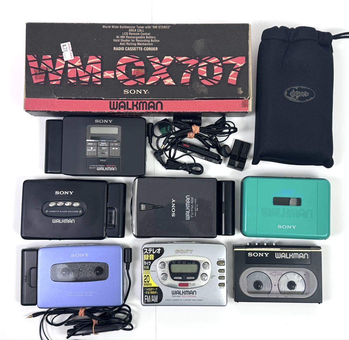 AZ-245 SONY WALKMAN ソニー ウォークマン カセットプレーヤー レコーダー ジャンク 7台 まとめ WM-20 EX811 -52 GX707 EX999 FX1 GX622 箱