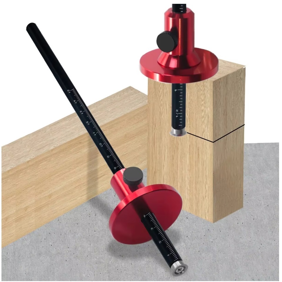 ホイールマーカー 木工用 アルミニウム合金製 スケール 定規 スコヤ 赤色