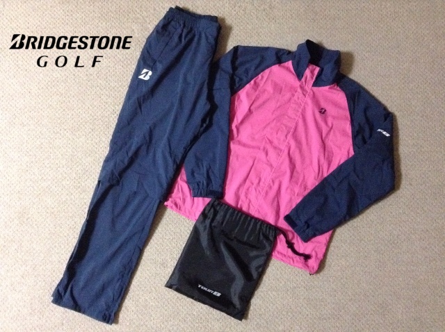 ★中古★ブリヂストン ゴルフ TOUR B レディス レインウエア ジャケット パンツ LL ネイビー/ピンク 撥水 雨具 BRIDGESTONE MCFA-88G51