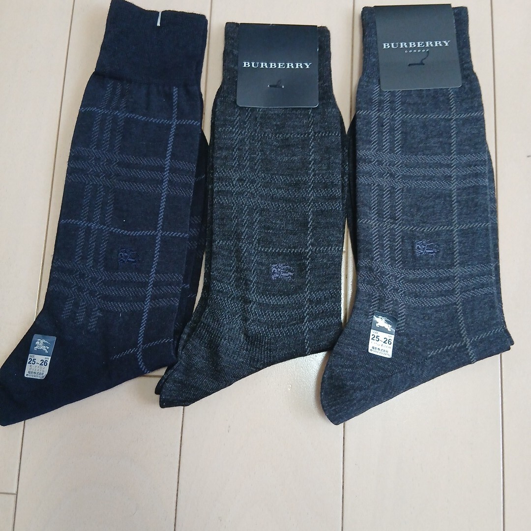 BURBERRY バーバリー 紳士靴下 ソックス ビジネスソックス チェック柄 ウール混 25~26cm