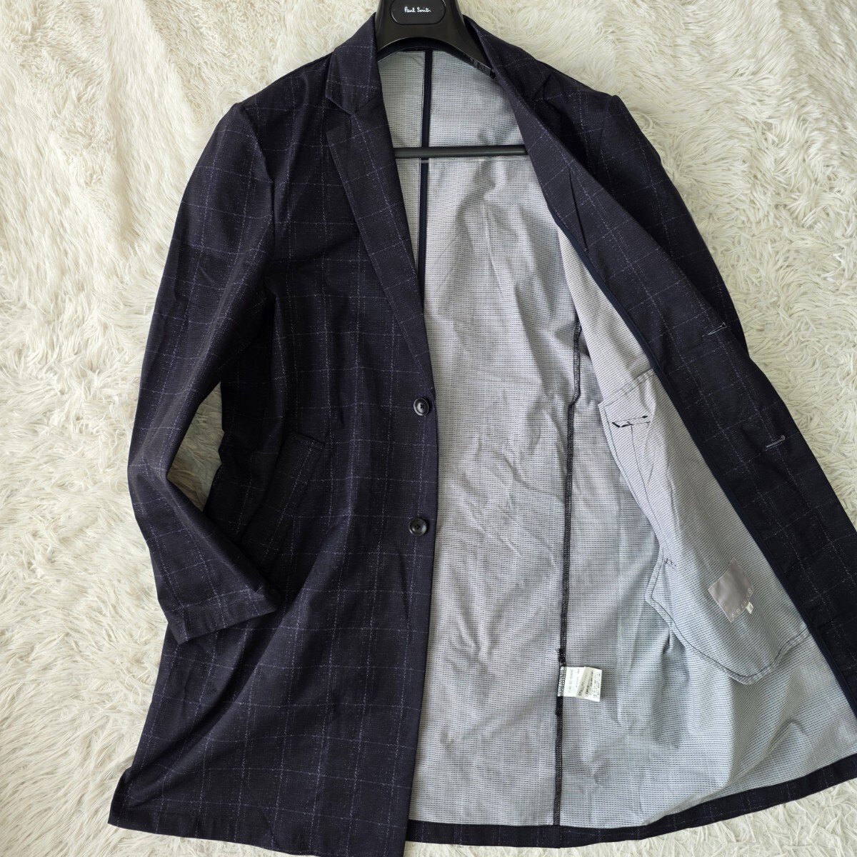 新品/定価1.1万!!!●ABAHOUSE アバハウス メッシュ柄 プリント チェスターコート ネイビー系 Air Hole Stretch メンズ 軽量 スプリング 46