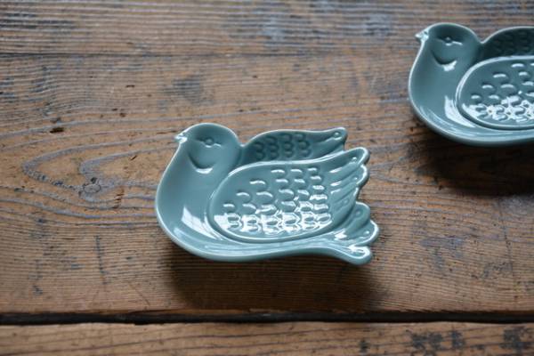 NO.325 レトロな鳩のティーバッグトレイ 2枚SET トルコ 未使用品 検索用語→鳥柄ハト動物豆皿鳥皿小鳥小皿