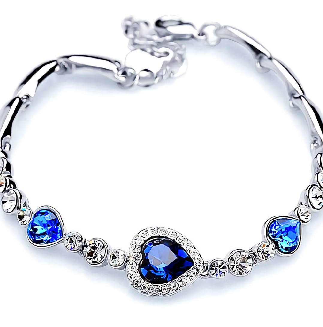 新品★送料無料★蒼玉サファイアハート深海青ダイヤプラチナ仕上925シルバーブレスレット誕生日プレゼント旅行連休春祭ギフト国内発送