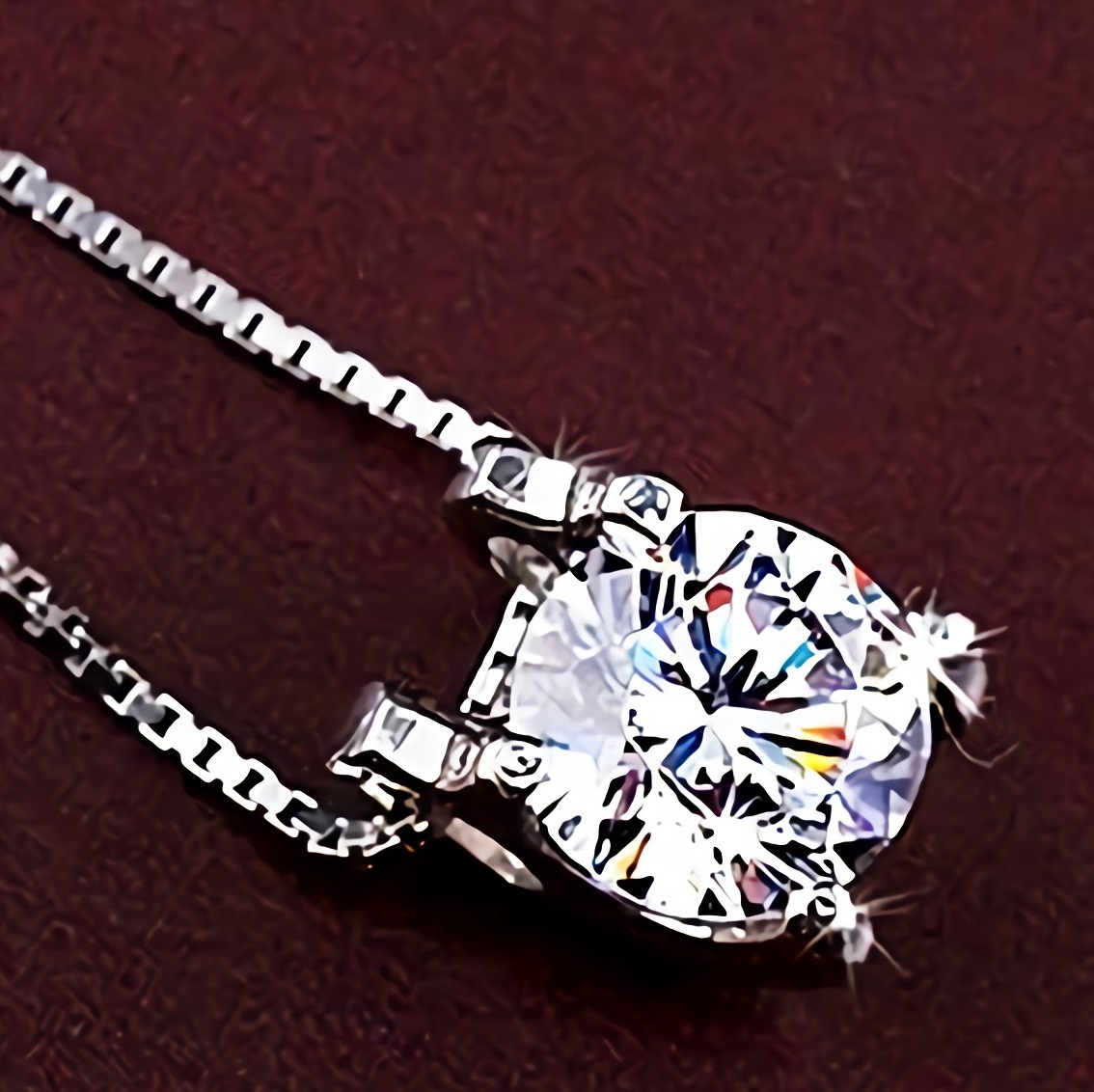 新品★送料無料★七色の輝きボックスダイヤモンド プラチナ仕上925シルバーネックレス 誕生日プレゼント旅行春花見連休ギフト国内発送