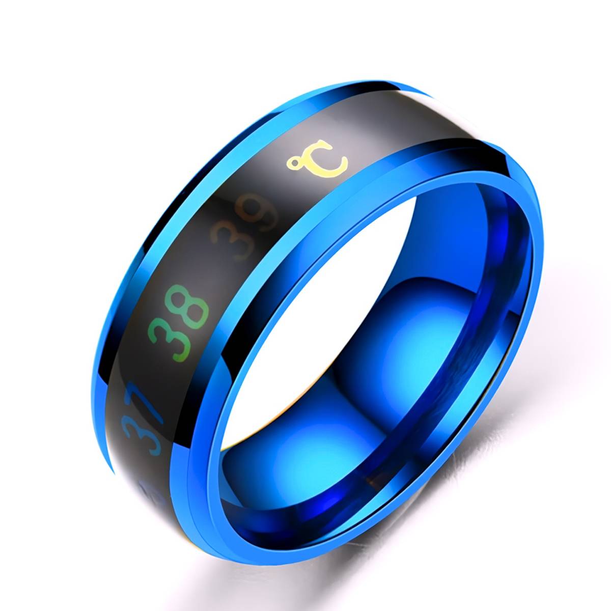 新品★送料無料★七色温度表示 蒼銀リング パーティ体温計 清涼ブルーK18GFゴールドリング誕生日プレゼント旅行春連休ギフト国内発送