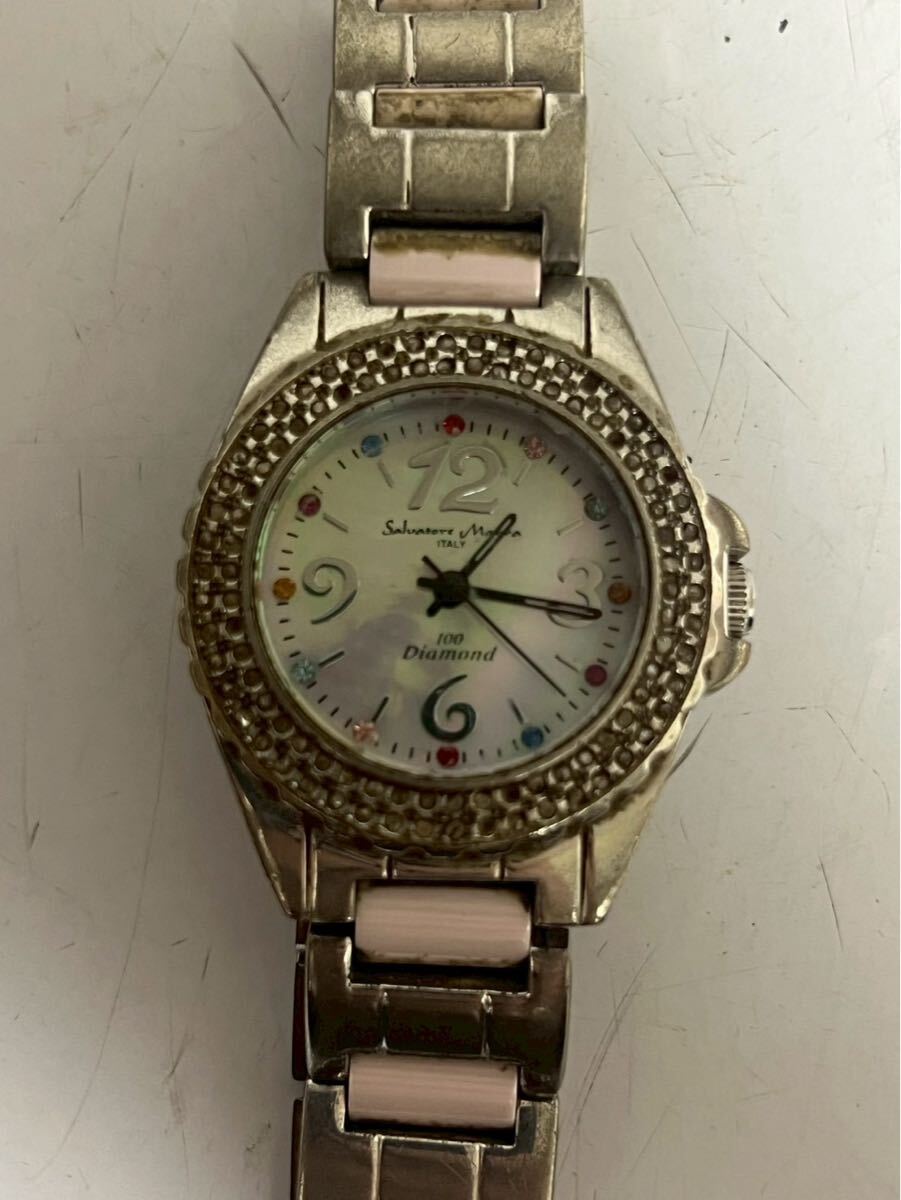 6545 サルバトーレマーラ　腕時計　SM-6513 クォーツ　電池　ダイアモンド シルバー ウォッチ