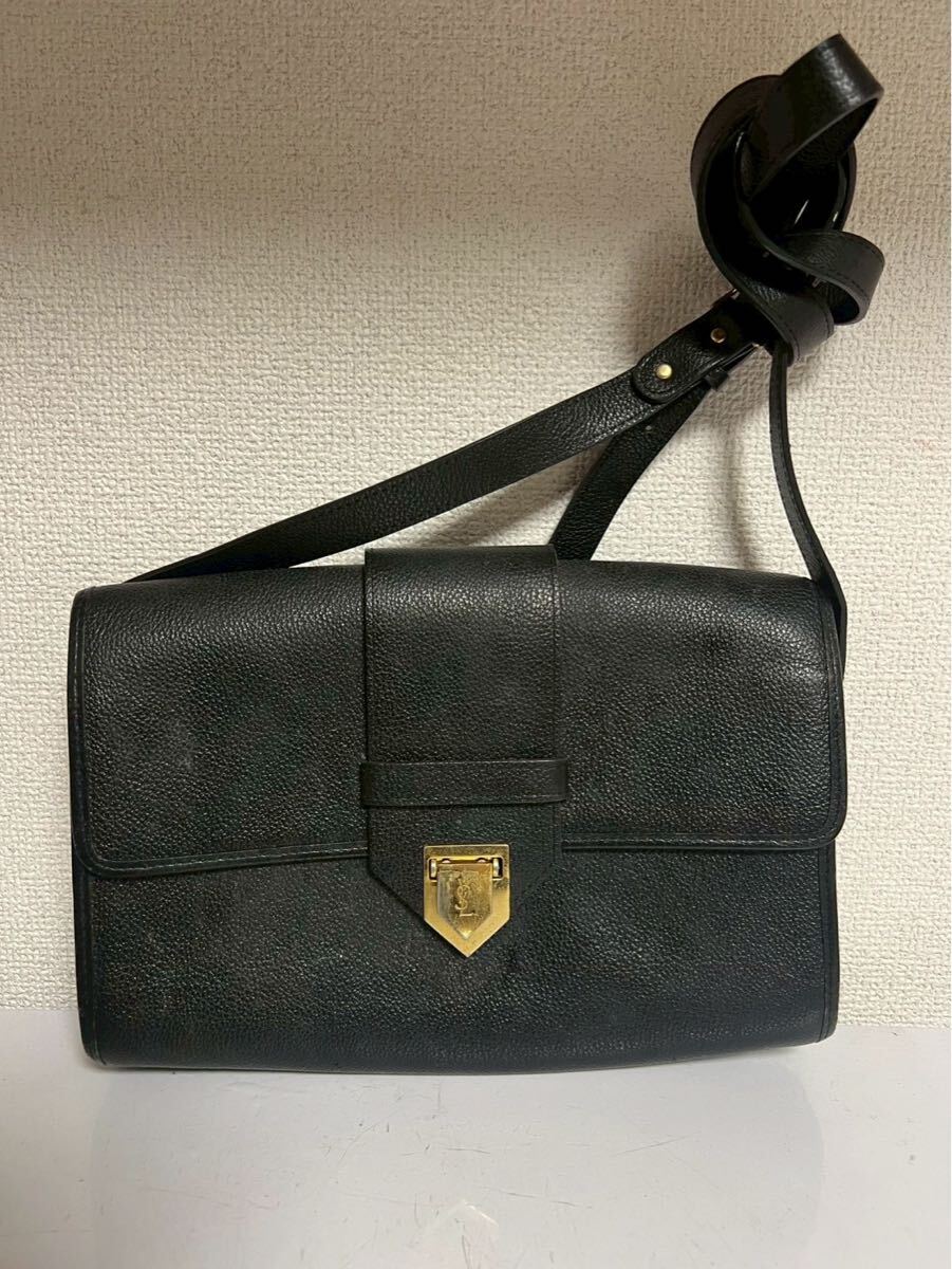 6575 イヴサンローラン ショルダーバッグ レザー ブラック ヴィンテージ クラッチバッグ ハンドバッグ ゴールド金具