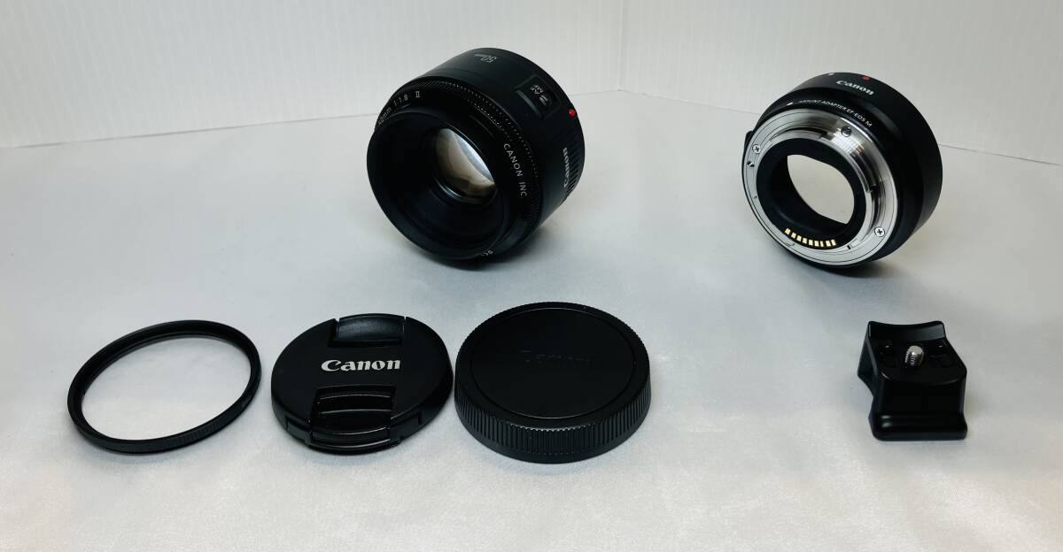 □ 1円～ レンズ マウントアダプター 2点セット Canon キャノン EF 50mm Ⅱ EF 50mm 1:1.8 Ⅱ / Canon マウントアダプター EOS EF-EOS M 