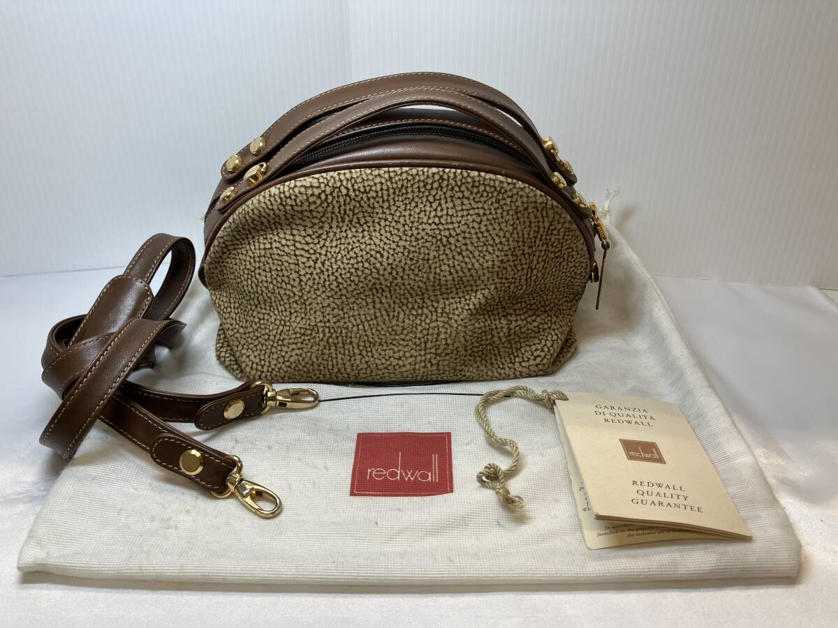 □ 1円～ 現状品 BORBONESE ボルボネーゼ 913910 ウズラ柄 2WAY ハンドバッグ redwall スウェード レディース ショルダーバッグ