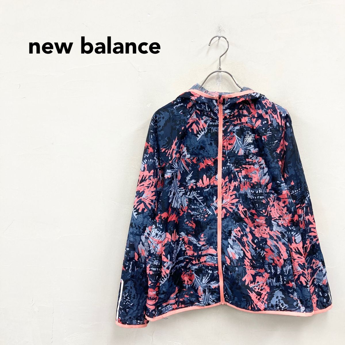 2F2747-K-N◆new balance ニューバランス 長袖ジップアップジャケット◆new balance running sizeM グレー 総柄 薄手 レディース