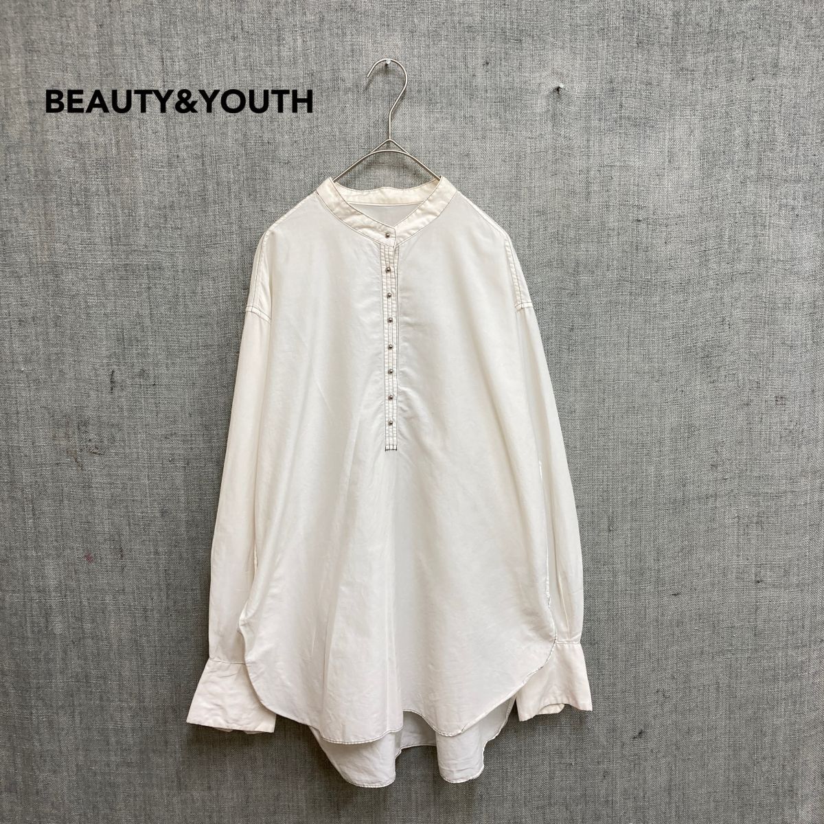 2F3009-T◆BEAUTY&YOUTH ビューティーアンドユース ロングスリーブブラウス ハーフボタン◆sizeO ホワイト レディース トップス コットン