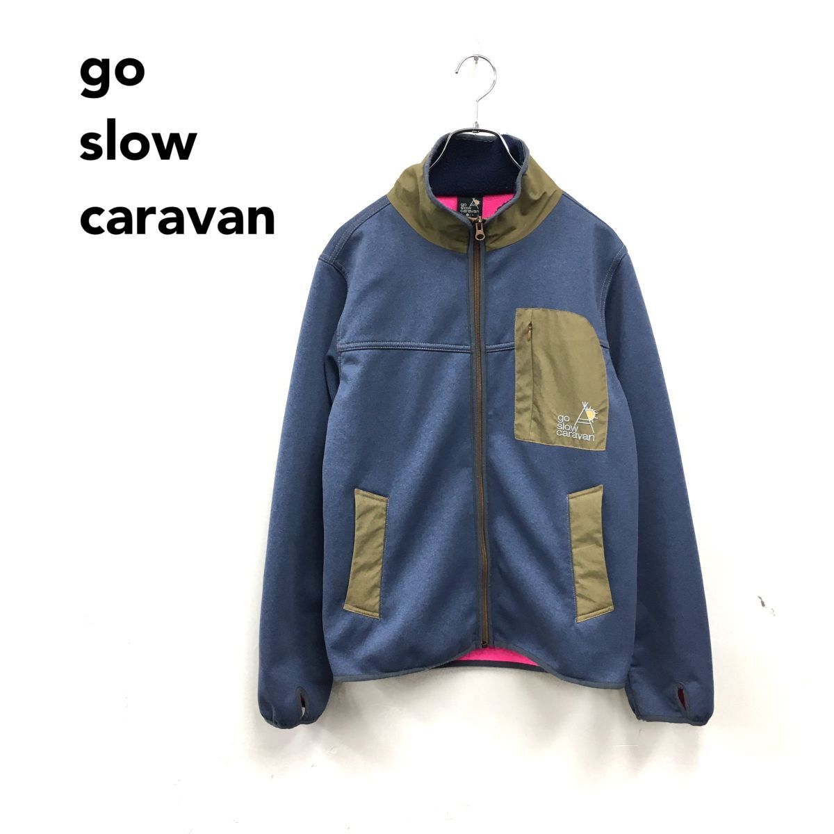 2F2951-Y◆go slow caravan ゴースローキャラバン ジップフリースジャケット ブルゾン ハイネック サムホール 冬物 ◆size3 ネイビー ポリ