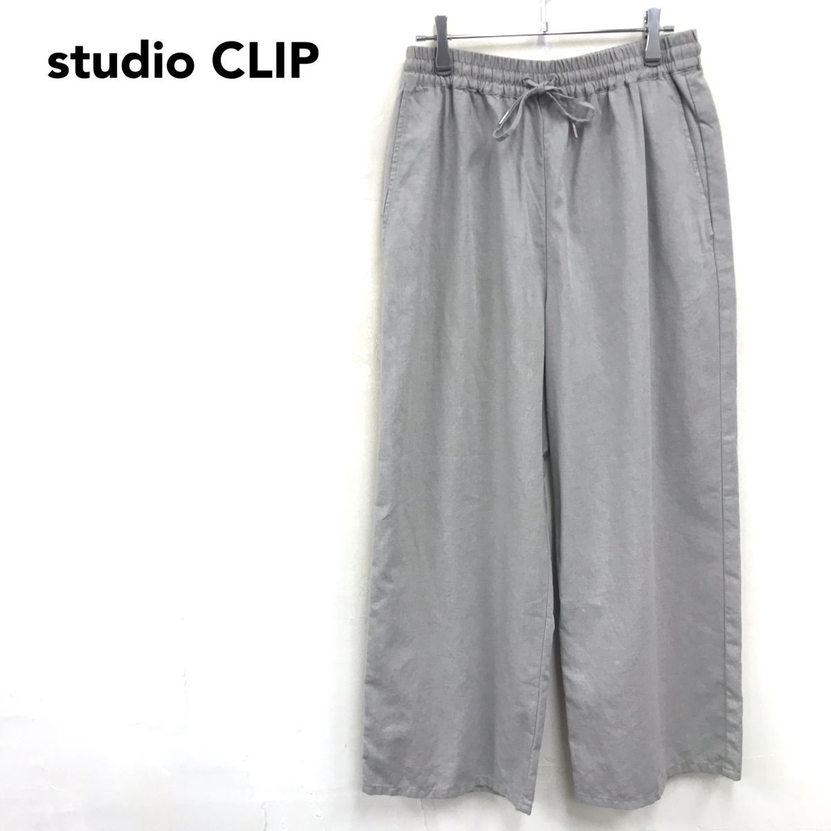 2M2090-W-N◆タグ付き◆studio CLIP スタジオクリップ イージーパンツ 裏地無し ワイド カジュアル◆size:L グレー系ベージュ レーヨン 他