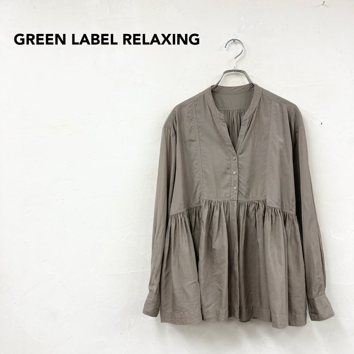 2M1910-K◆GREEN LABEL RELAXING グリーンレーベルリラクシング 長袖スキッパーギャザーブラウス◆ベージュ 薄手 身幅ゆったり カジュアル