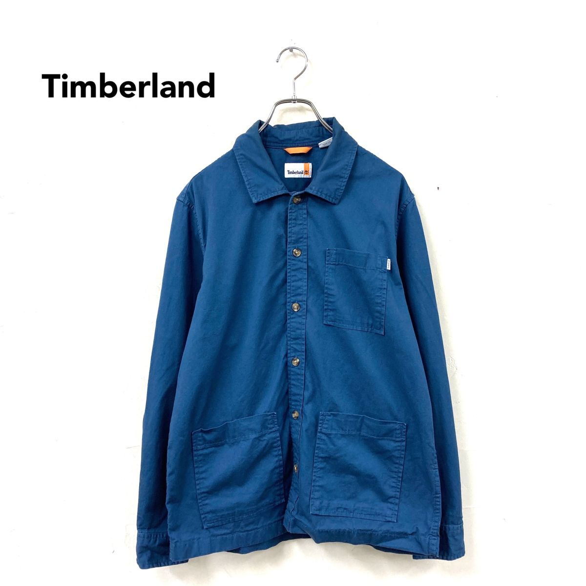 2M2886-T◆Timberland ティンバーランド カバーオールシャツ ロングスリーブ 無地◆sizeM ネイビー メンズ トップス コットン