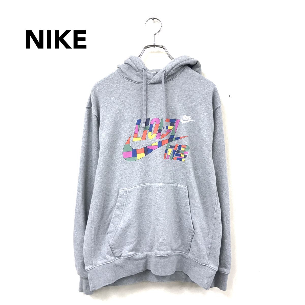2M2861-T◆NIKE ナイキ スウェットパーカー トレーナー ロゴプリント 刺繍 プルオーバー◆sizeXL グレー メンズ トップス コットン