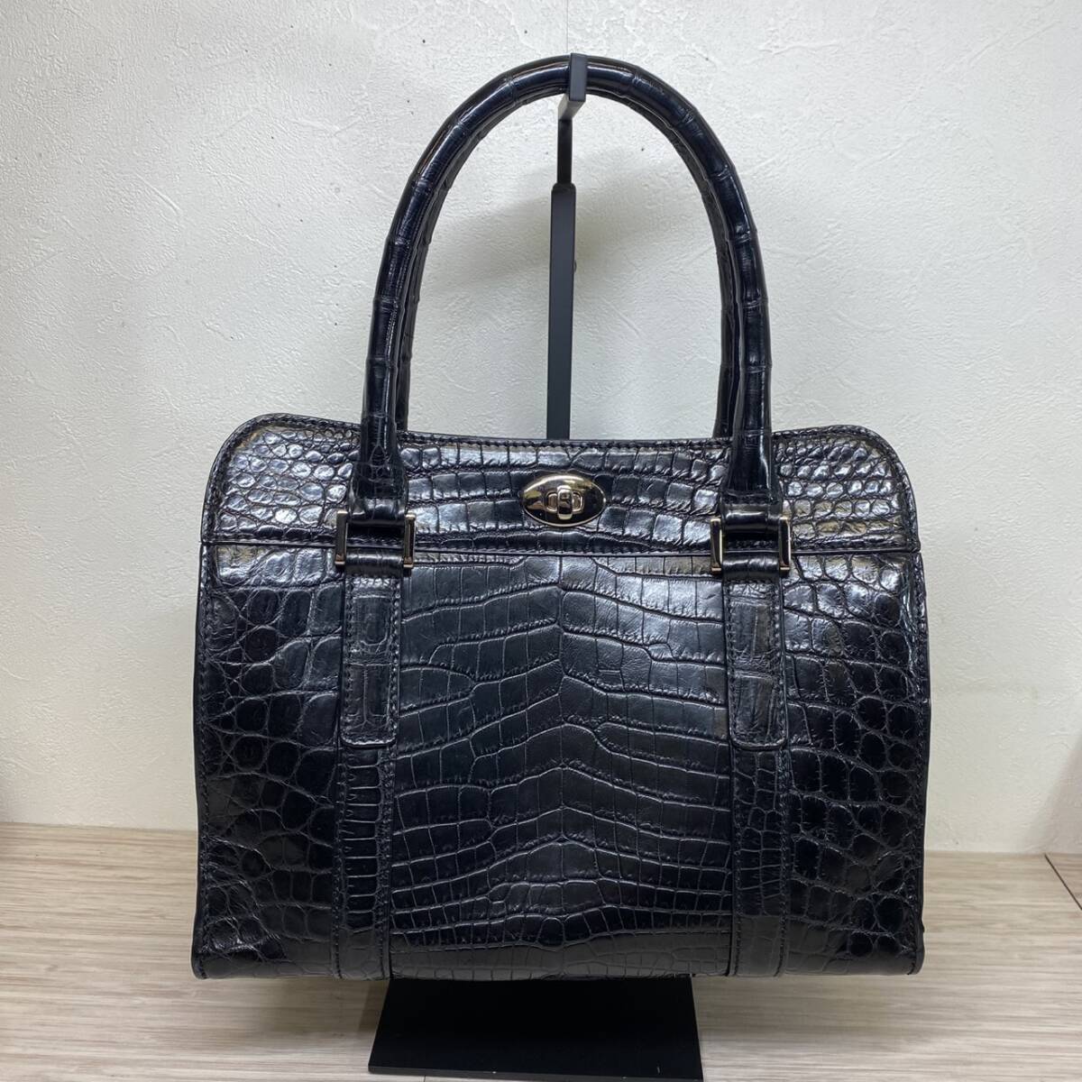 【MH-2386】中古品 GRES グレ クロコダイル クロコ ハンドバック ブラック ワニ 鰐革 レディース