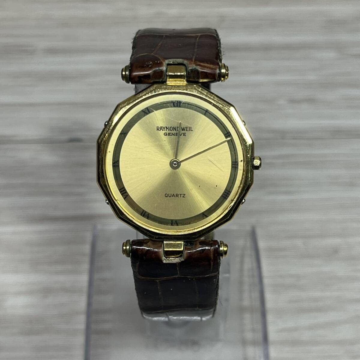 ●【MH-2491】中古不動品 RAYMOND WEIL レイモンド ウィル 9102 18K ELECTROPLATED オクタゴナル メンズ 時計 クォーツ 【レタパ可】