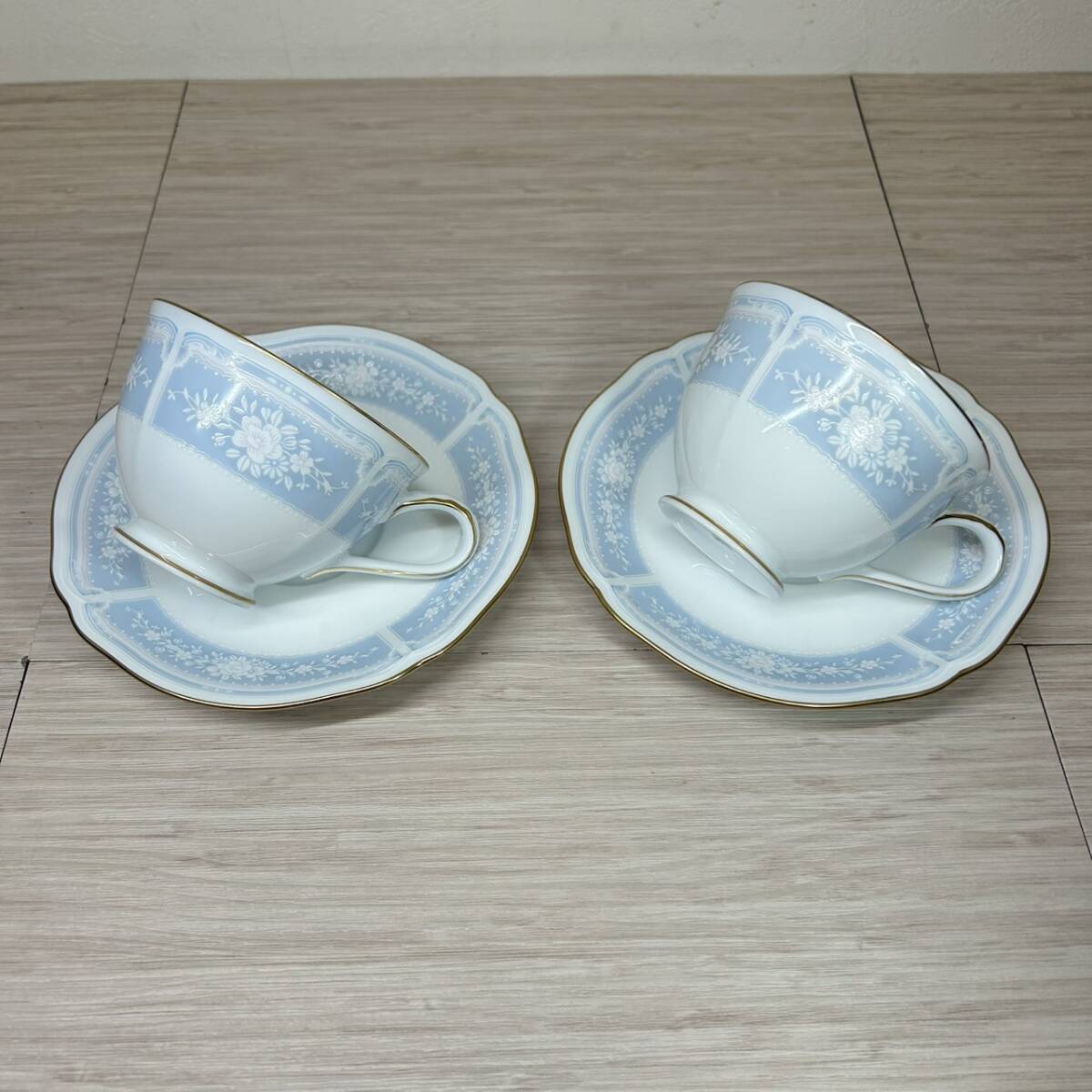 【MH-2550】未使用保管品 Noritake ノリタケ レースウッドゴールド カップ ソーサー ティーカップ 2客セット ペアセット 箱無