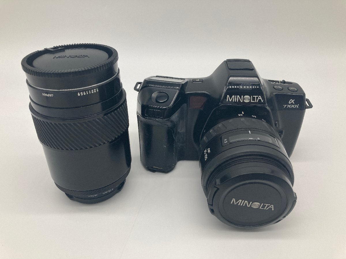 【4-2-9802】MINOLTA ミノルタ a-7700i AF35-105 35mm AE一眼レフオートフォーカスカメラ 590g AF LENS 100-200 動作未確認 本体割れあり