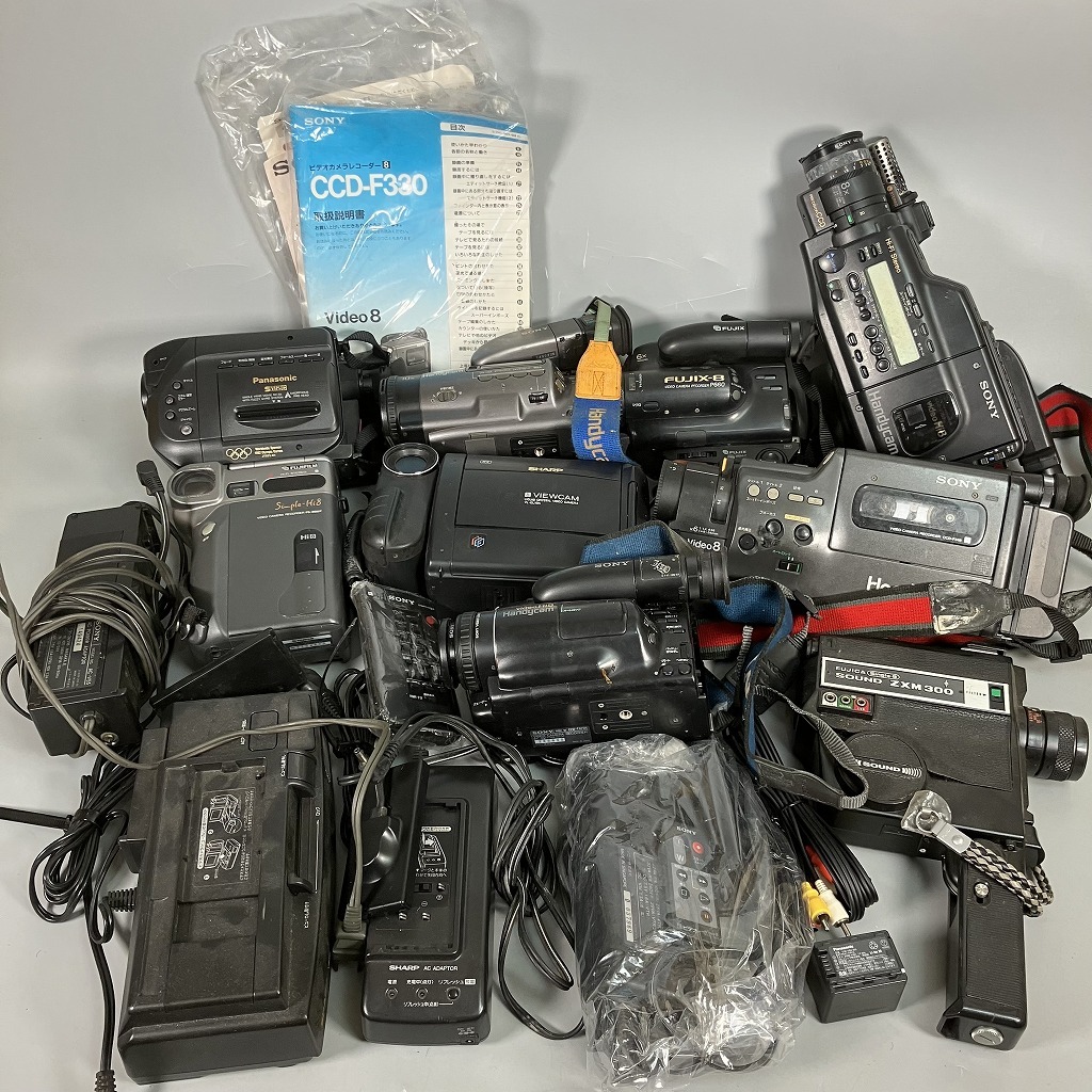 N3-084　ビデオカメラ SONY ハンディカム SHARP ビューカム FUJIX-8 アダプター リモコン 等 まとめ 部品取り 中古 ジャンク 現状出品