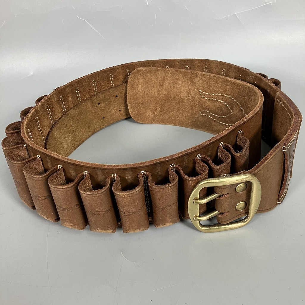 N3-274　ガンベルト 弾丸ベルト 約86～96cm S.H.K レザー 弾帯 革製 狩猟 射撃 散弾銃 コスプレ 中古品
