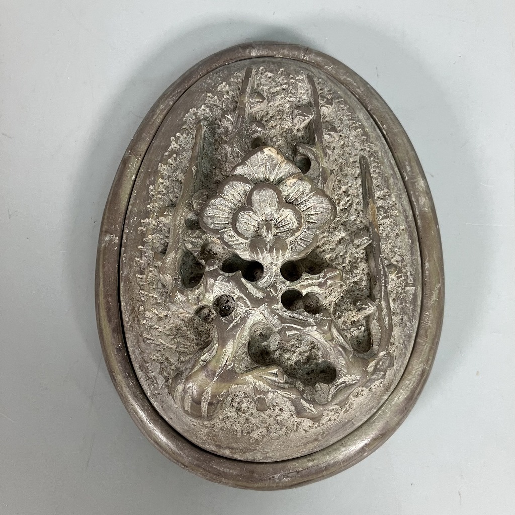 N3-286　硯 すずり 植物 彫刻 書道具 重さ701g 工芸品 中古品