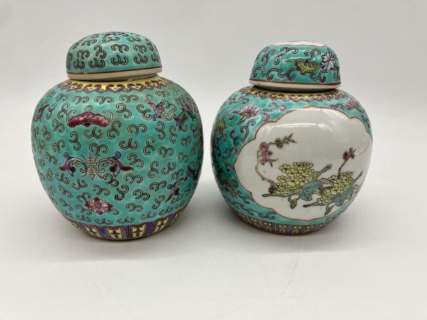 N1-234 煎茶道具 中国景徳鎮制 花唐草文 粉彩 茶壷 茶入