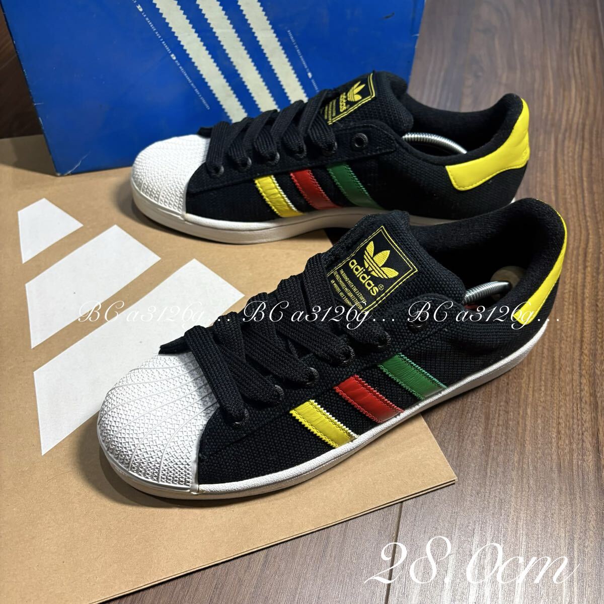新品 adidas HEMP SS Ⅱ TL 28.0cm メンズ アディダス ヘンプ素材 麻 スーパスター ラスタカラー レゲエ 赤/黄/緑 箱付き 010783 