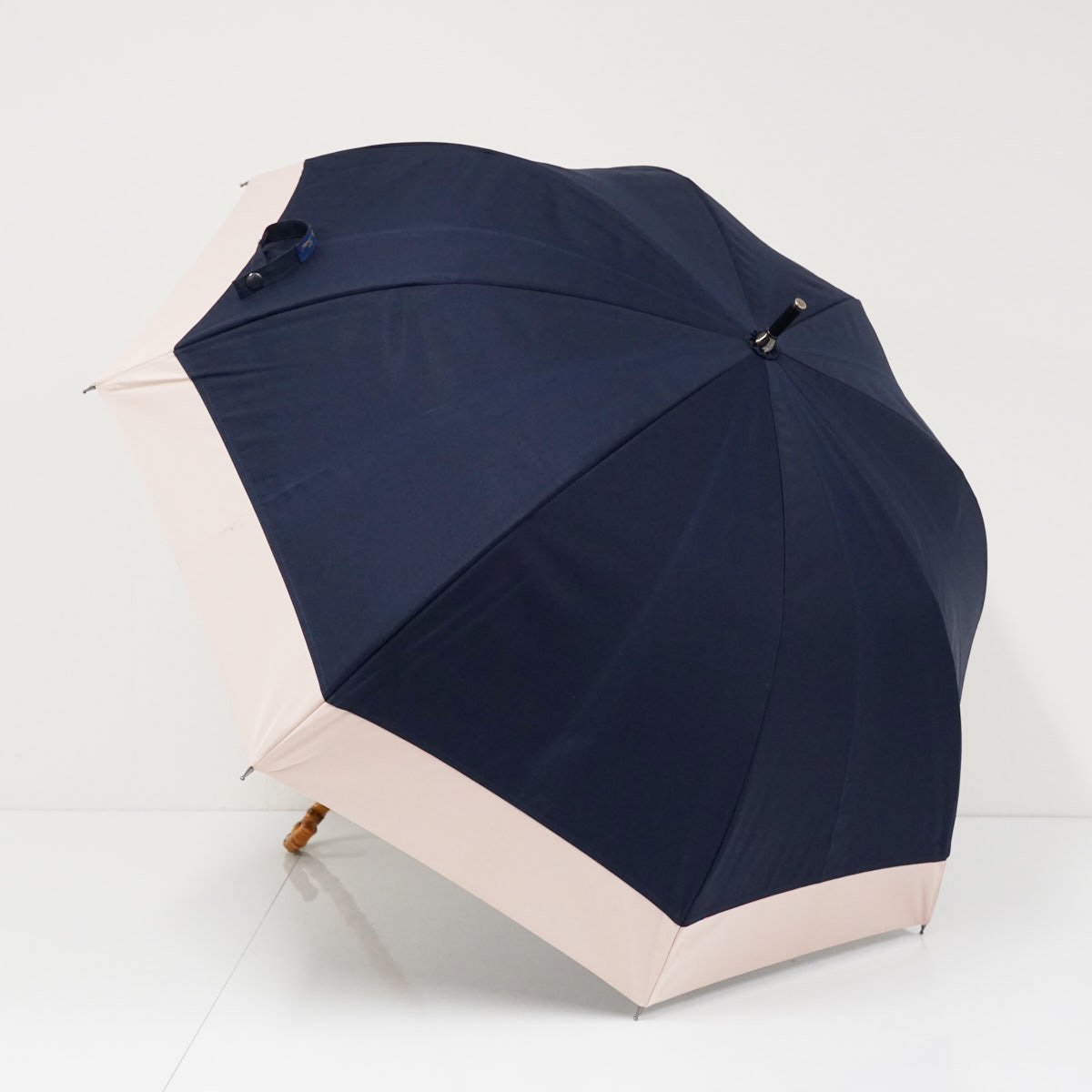 芦屋ロサブラン 完全遮光日傘 USED品 ミドルサイズ コンビ ネイビー×ピンク UVカット 遮熱 グラス骨 55cm KR S3562
