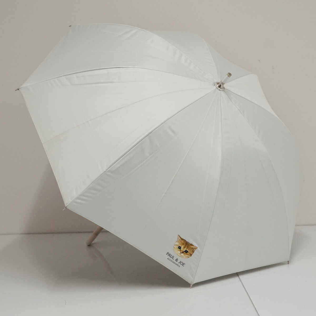晴雨兼用日傘 PAUL＆JOE ACCESSOIRES ポール&ジョー アクセソワ USED品 ホワイト 猫 プリント UV 紫外線 A3572
