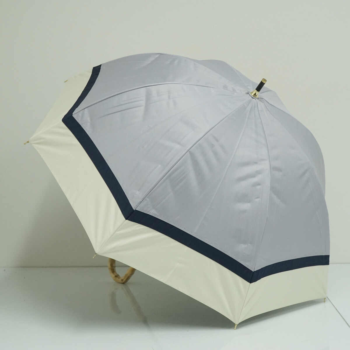 晴雨兼用日傘 Refume レフューム USED美品 ライラックグレー×オフホワイト 遮光 遮熱 UV 50cm S3625