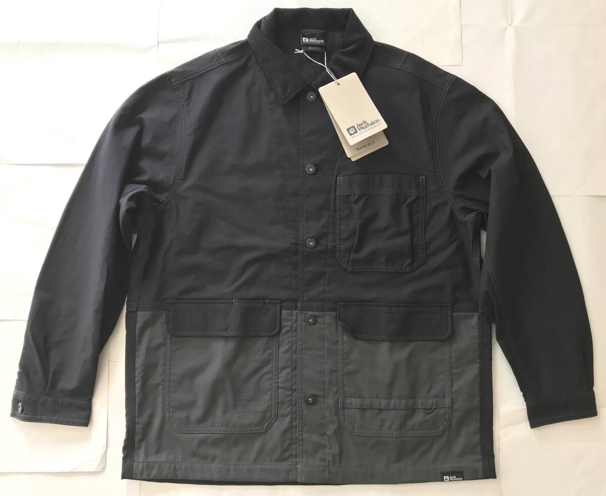 新品28,600円★難燃素材★ジャックウルフスキン JackWolfskin★ワークジャケット★JP FIREWOOD WORK ジャケット★黒 sizeL★キャンプ焚き火